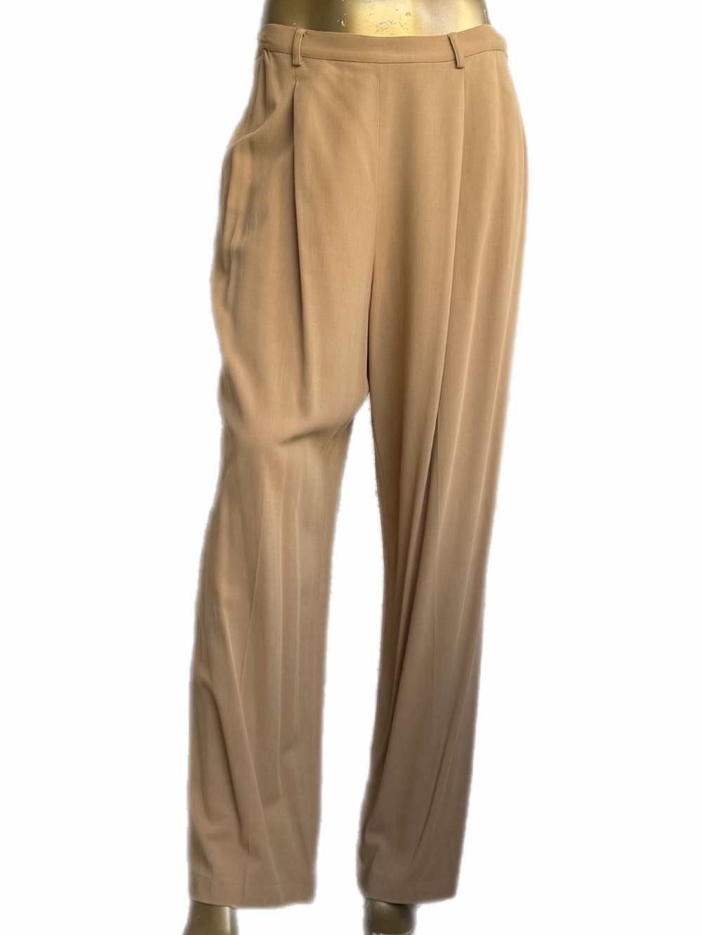 Worth Camel Wool Blend relaxed Straight Leg Trousers Size 12 Side Zip Dress Pant
